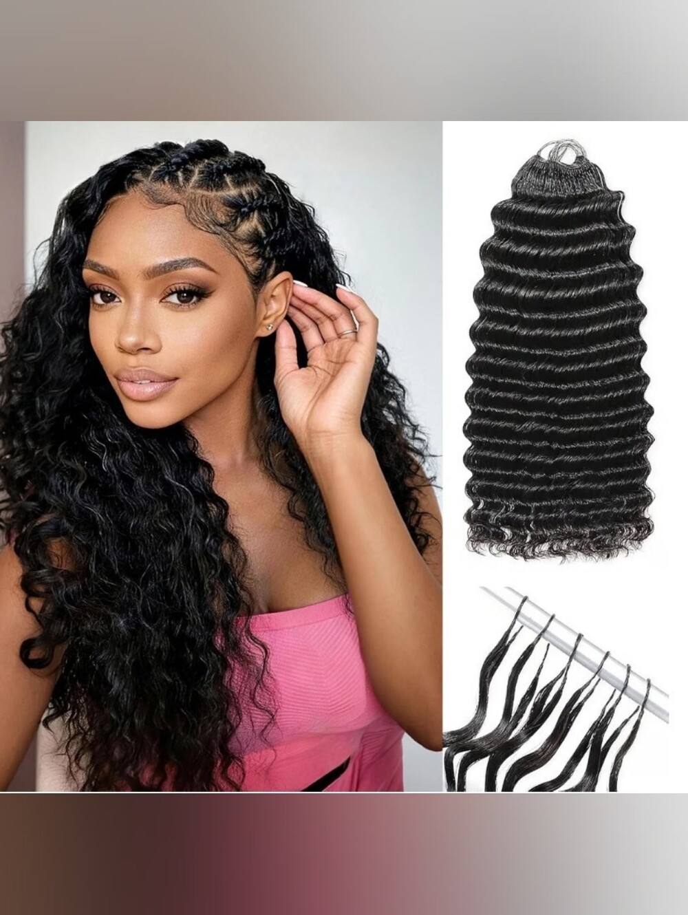Miracle Knots Feather Crochet Pre Looped Deep Wave 20" 65g Natural Black